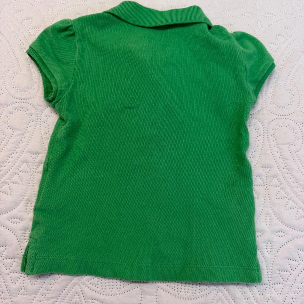 Ralph Lauren Girls Green Cotton Pique Polo Shirt Purple Pony 12M